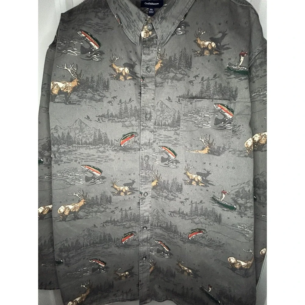 Vintage Y2k Nature Deer Fishing Buttoned AOP Western Style Long Sleeve Shirt